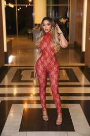 Privé Lace Jumpsuit - Carmine