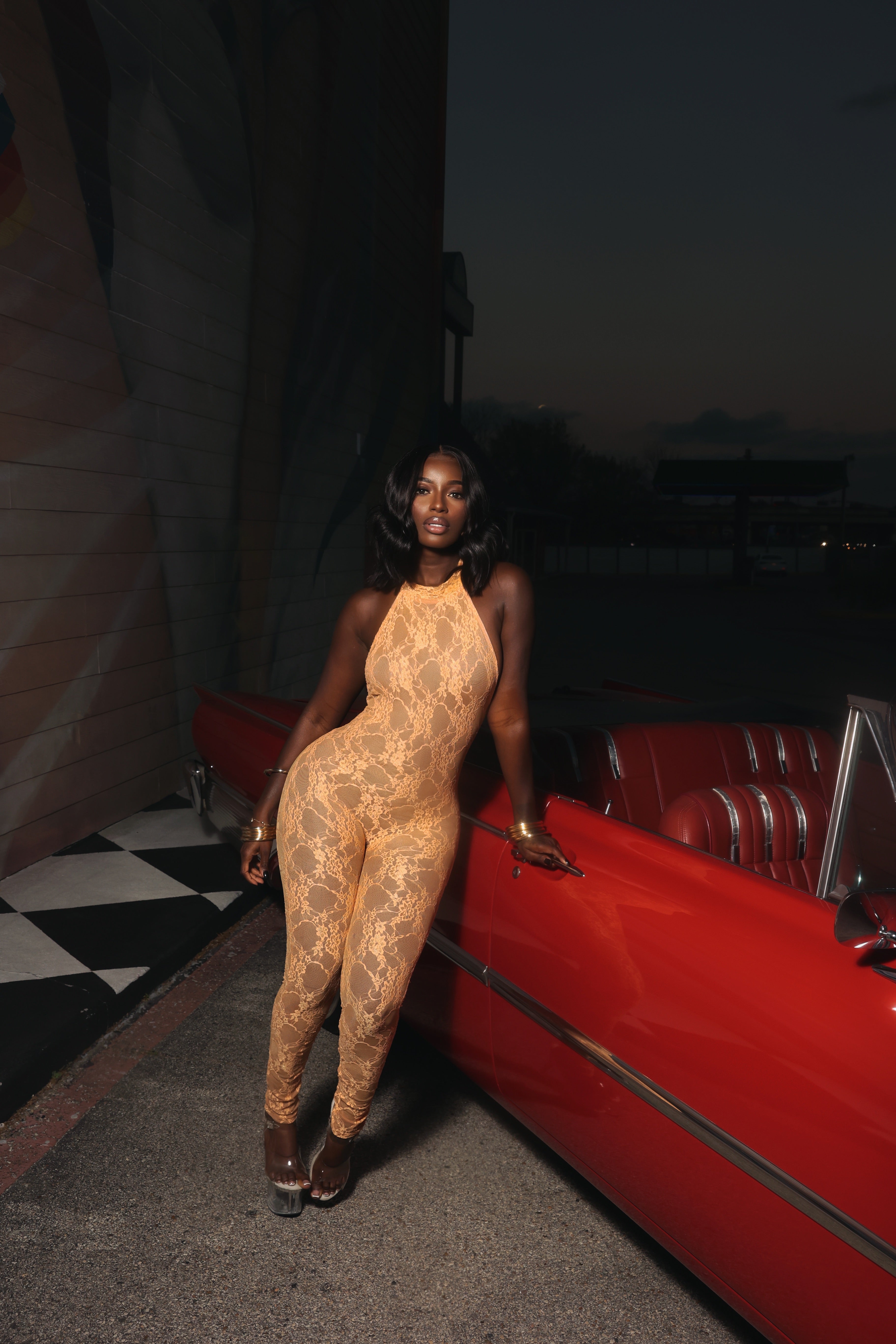 Privé Lace Jumpsuit - Peach