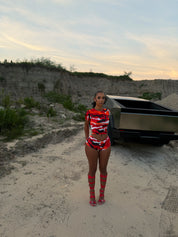 Camo short set - red