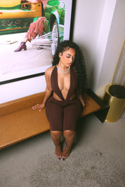 Alora Plunge Jumpsuit - Brown